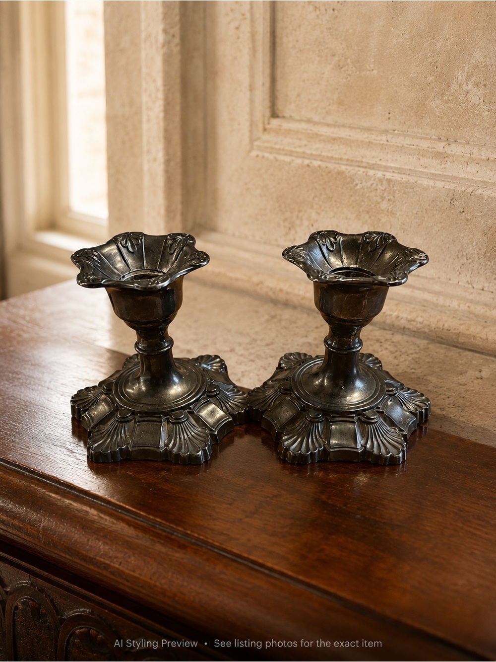 Vintage Viking EP Zinc Silver Plate Candlestick Holders Pair Art Deco 4”